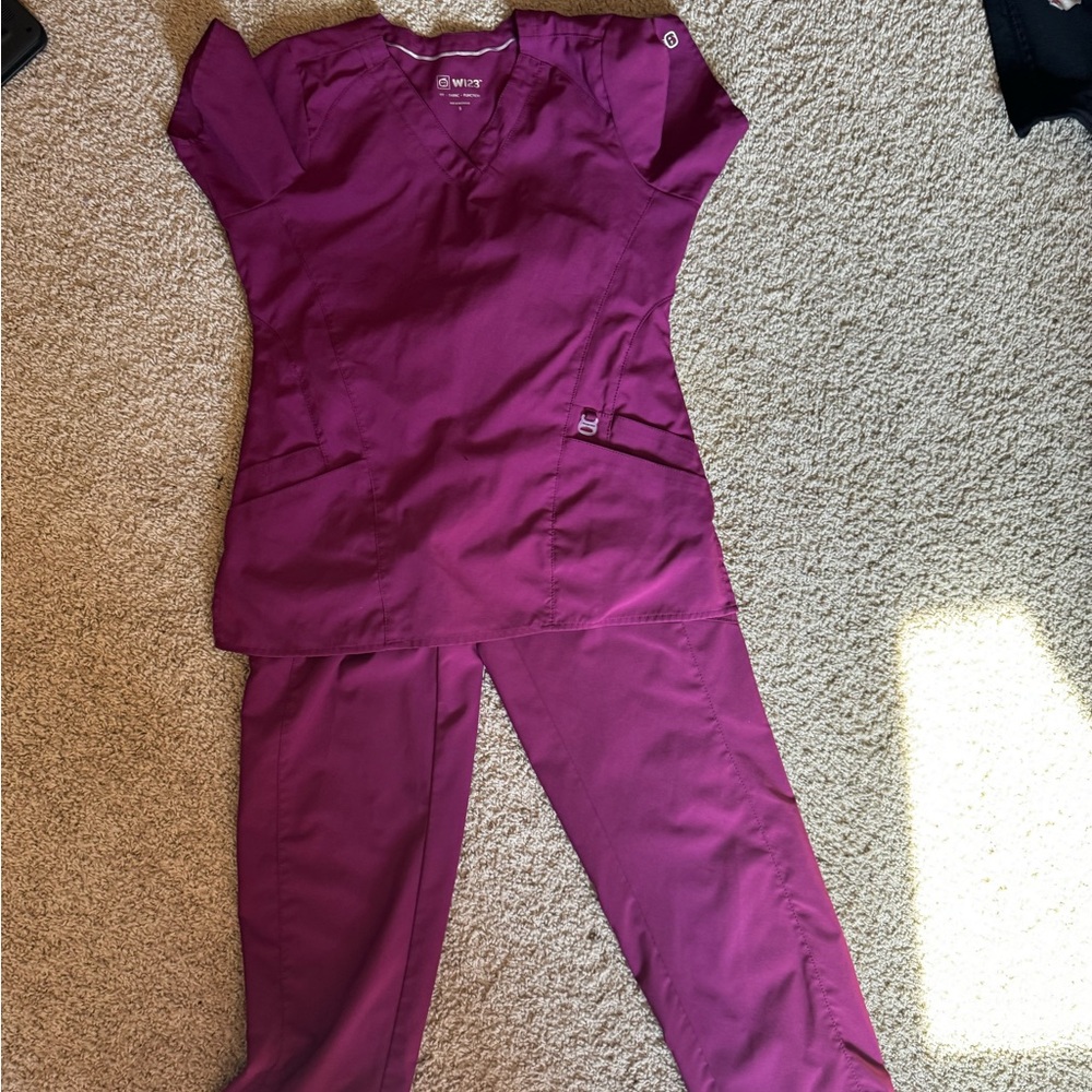 Wine V-Neck Scrub Set